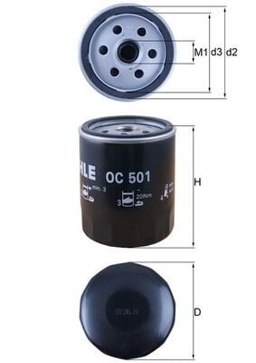 Yağ Filtresi - (Fiat Palio, Ducato, Panda, Punto, Tipo, Bravo, Croma, Fiorino, Giulietta, 156, Spider, GT, 166, GTV, 164, 75) - (MAHLE-OC501)