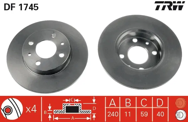Fren Disk - (Fiat Panda, 500, Punto, Tipo, Bravo, Seicento, Barchetta, Coupe, Cinquecento, Uno, Marea, Palio, Tempra, Egea, 155, 33, 145) - (TRW-DF1745)